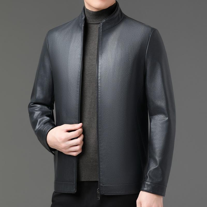 Leather Jacket Spring and Autumn Stand Collar Leather Jacket Men's Casual Middle-aged Dad Wear Sheepskin Leather Jacket Coat