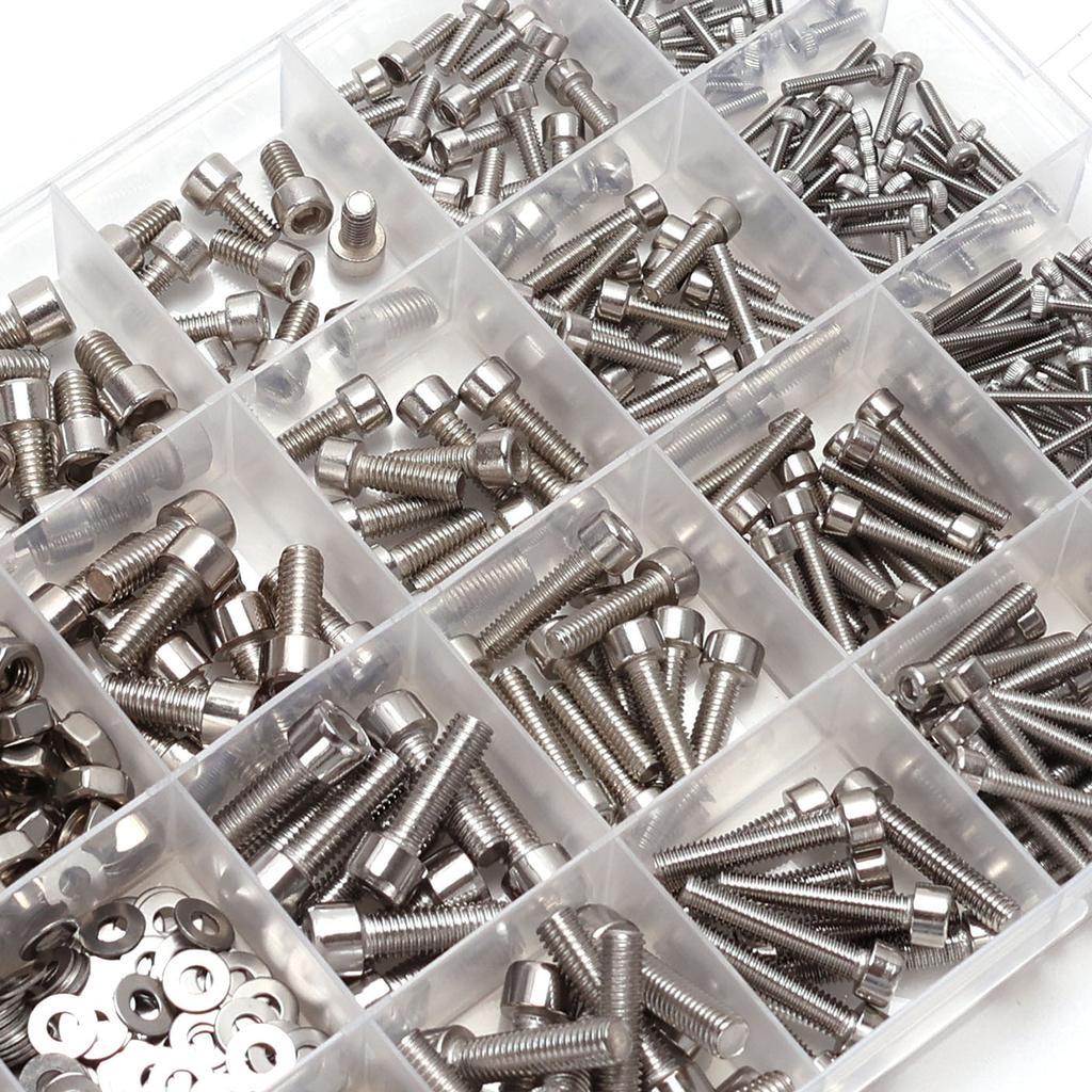 850 PCS Stainless Steel Hexagon Nut and Bolt Combination Set - Including Flat Washer Wrench - M3, M4, M5, M6 Hexagon Head, 4 Spe