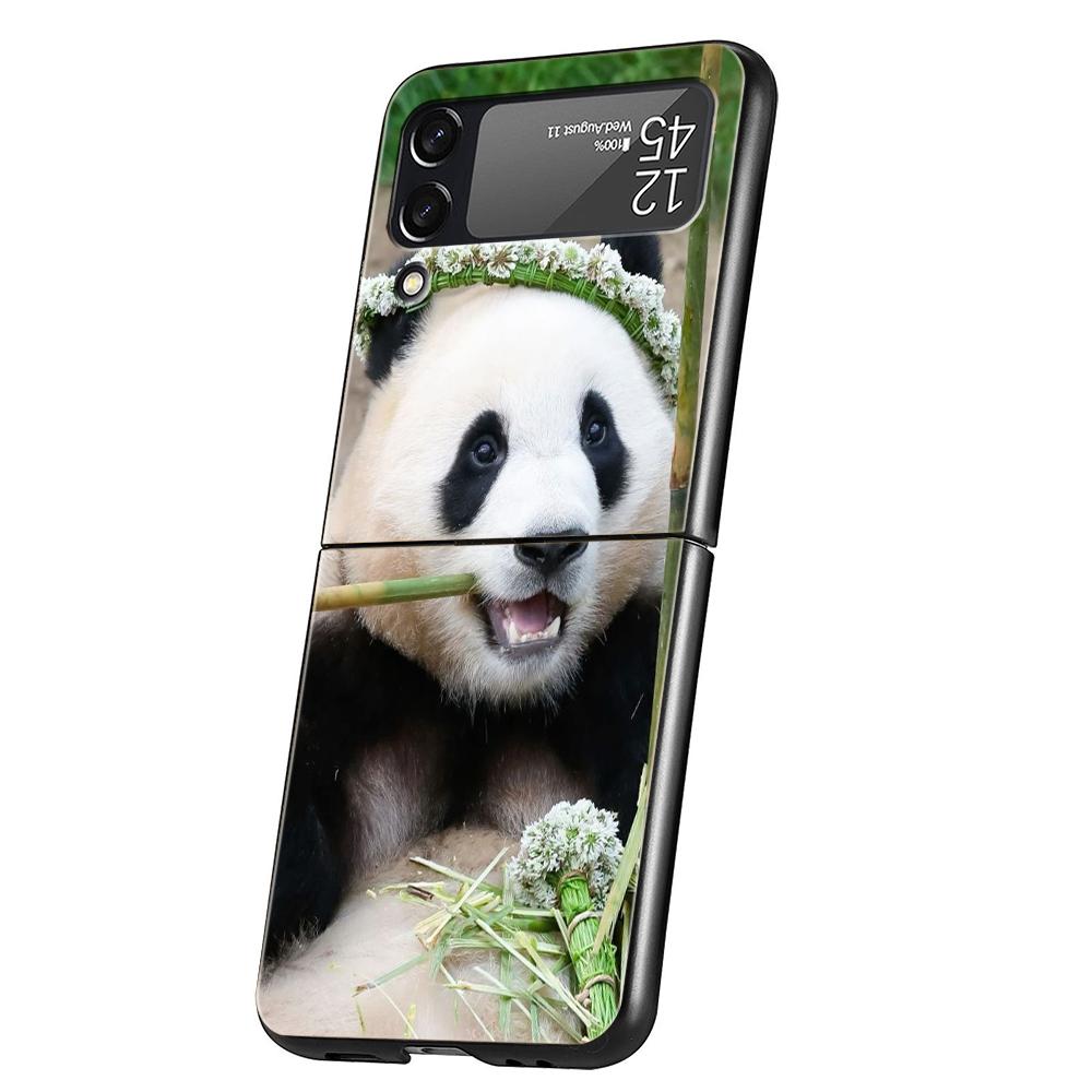 Panda Phone Case For Samsung Galaxy Z Flip 3 4 5 6 7 Hard Black Folding PC For Samsung Z Flip3 Flip4 Flip5 Cover