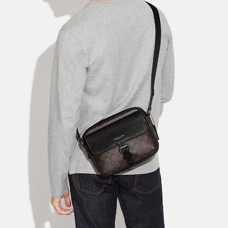 New COACH Hudson Coated Canvas With Natural Pebbled Leather Shoulder Bag Crossbody Bag Medium Size Women's Mahogany & Black CB846-QBAE4