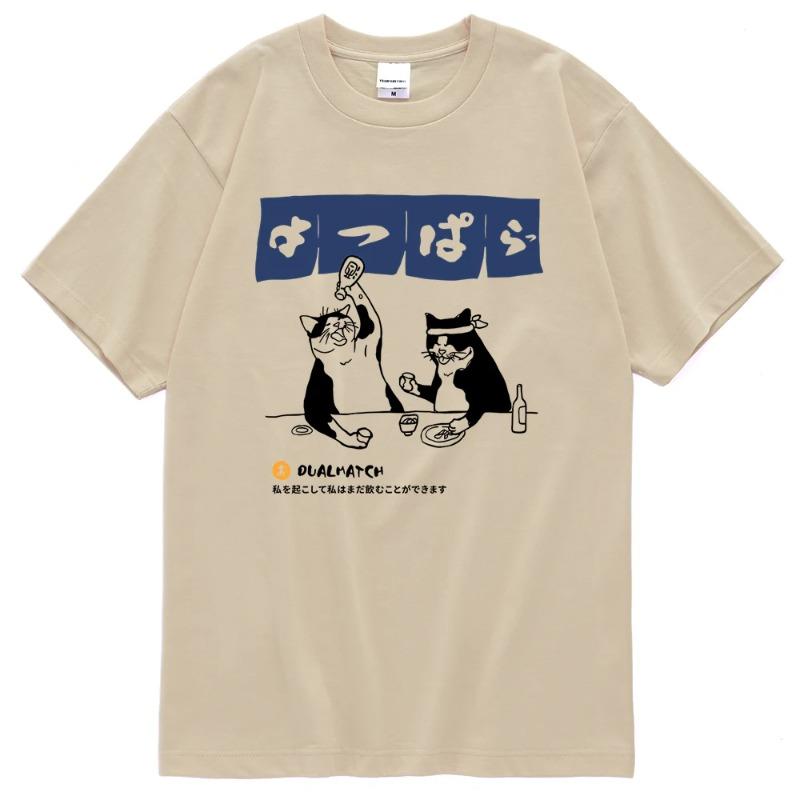 Men's Summer 100% Cotton Fashionable Casual Sports Loose Japanese Samurai Pattern Printed Round Neck Short Sleeve T-shirt Top