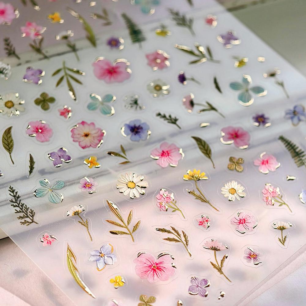 1pcs 5D Bronzing Shininy Pink Sakura Nail Art Stickers Flower Self-Adhesive Nail Decorations Decals Accessories