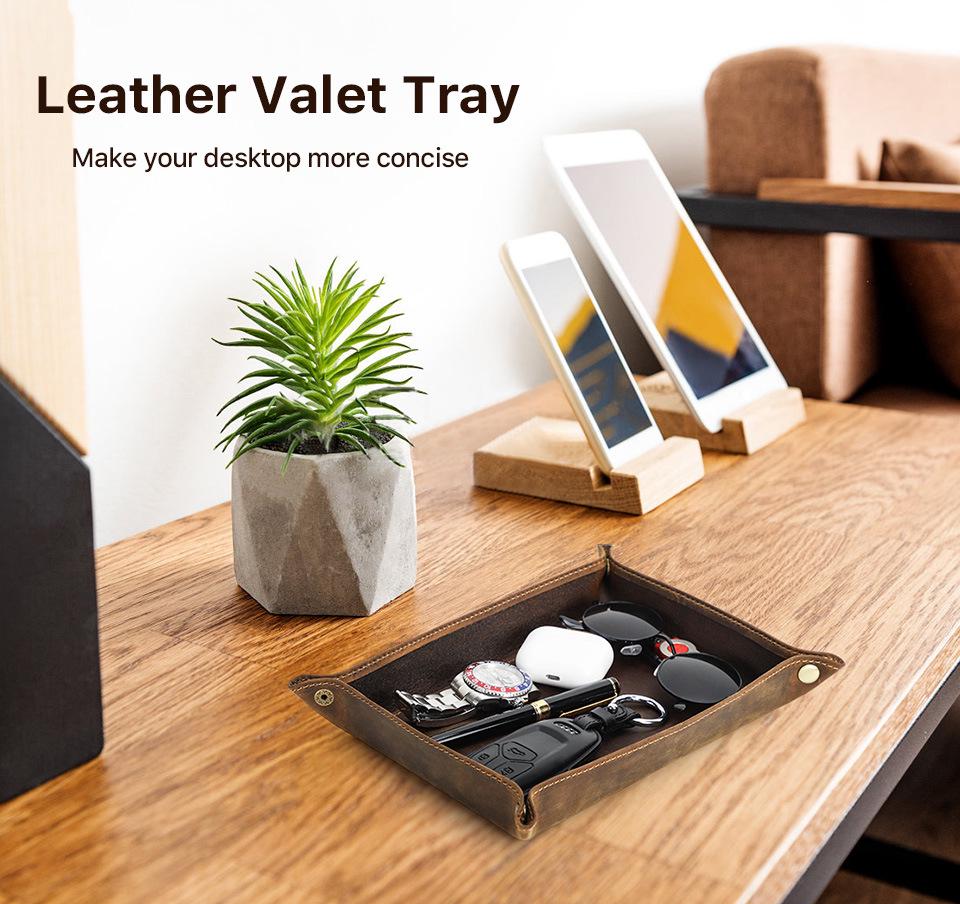 Handgefertigte Crazy Horse Leder Schale - Kreatives Rechteckiges Schreibtischornament und Kleinteile Aufbewahrungsbox.