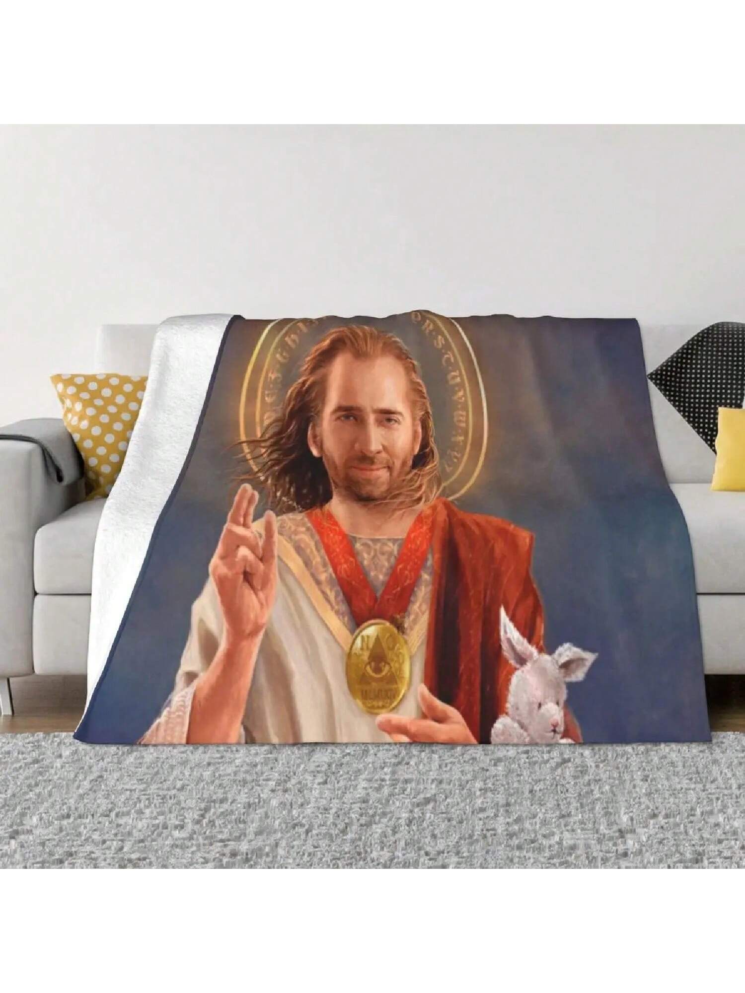 

Saint Nicolas Of Cage Nic Cage Original Religious Painting An Ultra-Soft Micro Fleece Blanket 75X95CM сірий колір