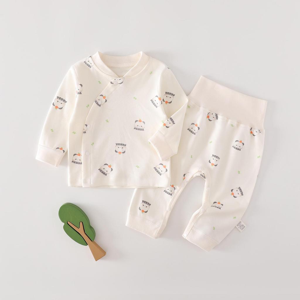 Autumn & Winter Newborn Pure Cotton High-Waisted Belly-Protecting Pajama Set