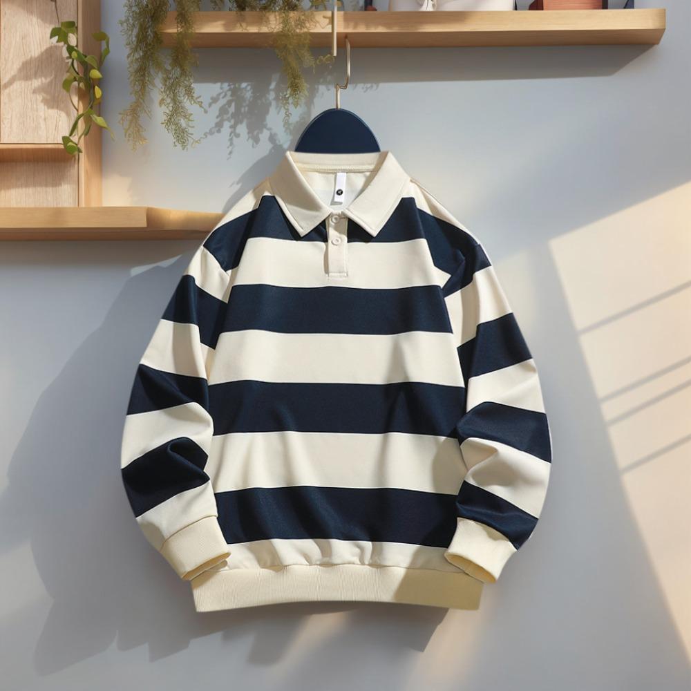 Herren Langarm T-Shirt 2025 Herbst Neuer Modetrend Gestreifter Druck Lässig Locker Outdoor Camping Revers Oberteil Paar POLO Shirt