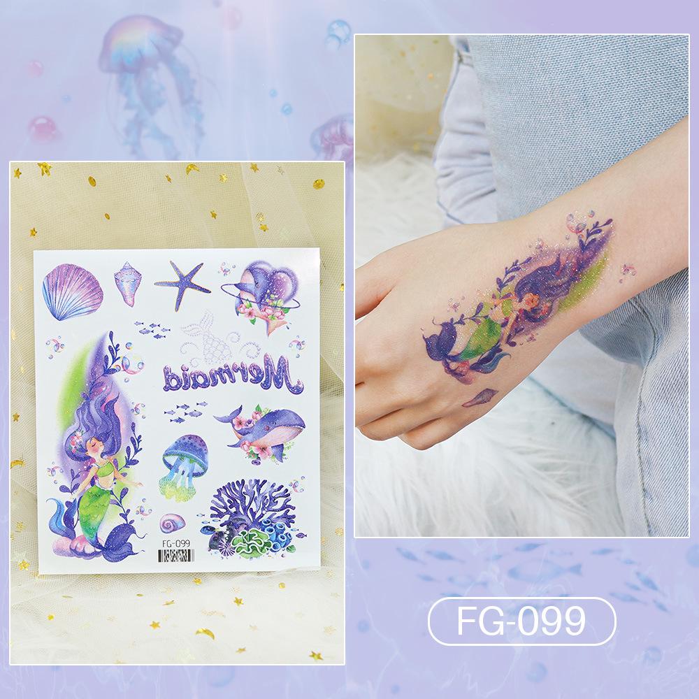 Adesivi Tatuaggio Farfalla Cartone Animato Glitter Impermeabili Principessa dell'Oceano - Trucco Temporaneo Viso a Lunga Durata