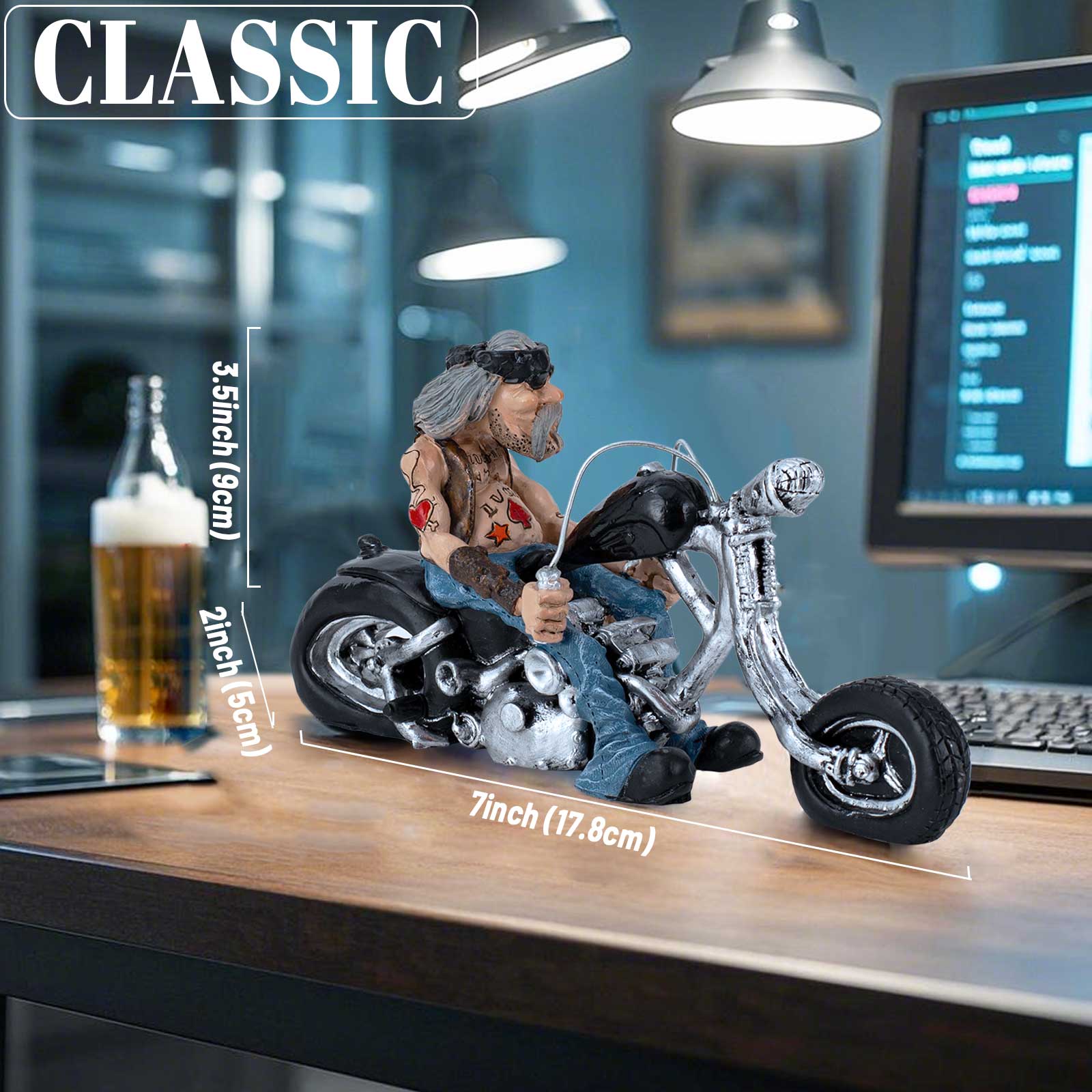 

Забавная фигурка байкера из смолы, статуэтка для домашнего декора в виде мотоциклиста, ретро украшение для полки, настольное украшение для мужчин