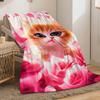 Mignon Chaton Roses Cœurs Papillons Fond Rose Couverture en Flanelle Couverture Douce Confortable pour Chambre d'Enfant Filles Décoration Cadeau