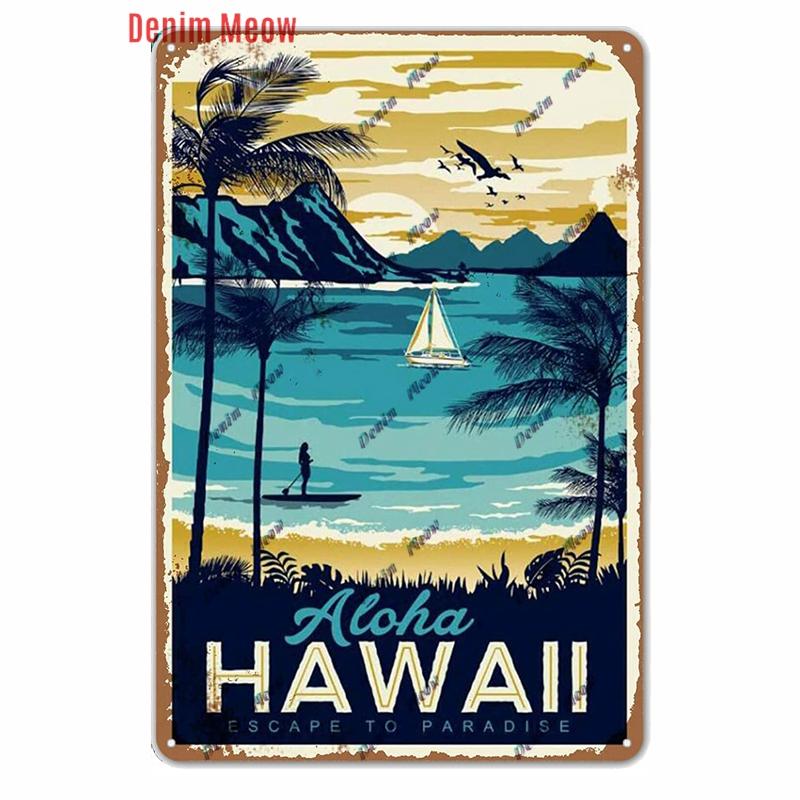 Beach Mermaid Metal Wall Sign for Girls Tiki Bar Hawaii Relax Pub Ocean Happy Place Keep Surfing Home Decor WY