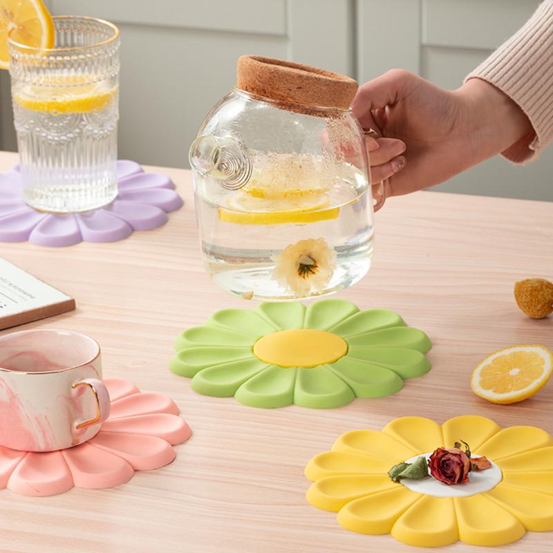 Flower Heat Resistant Silicone Mat Drink Cup Coasters Non-Slip Pot Holder Table Placemat Kitchen Accessories Coasters Pads