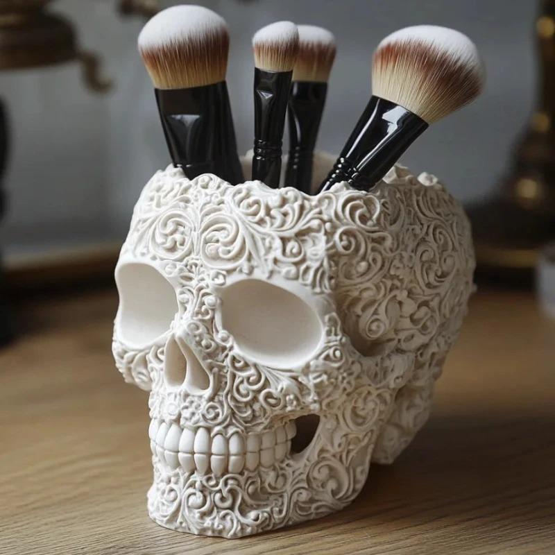 Halloween Personalized Colorful Skull Makeup Brush Holder Pen Holder Decoration Flower Pot Home Decor Desk Accessories