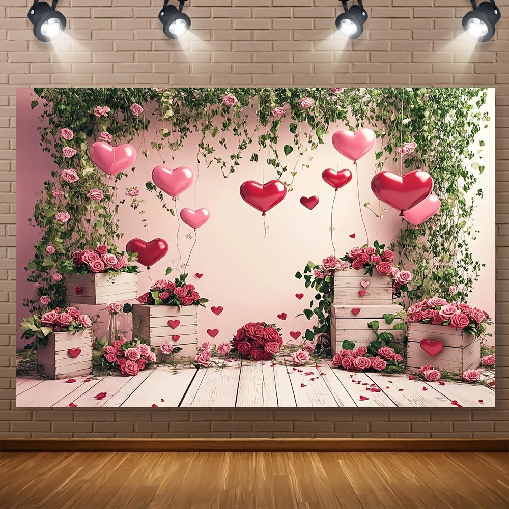 1 romantic Valentine s Day-themed background - pink and white floral heart-shaped design Valentine s Day decoration 100x150cm
