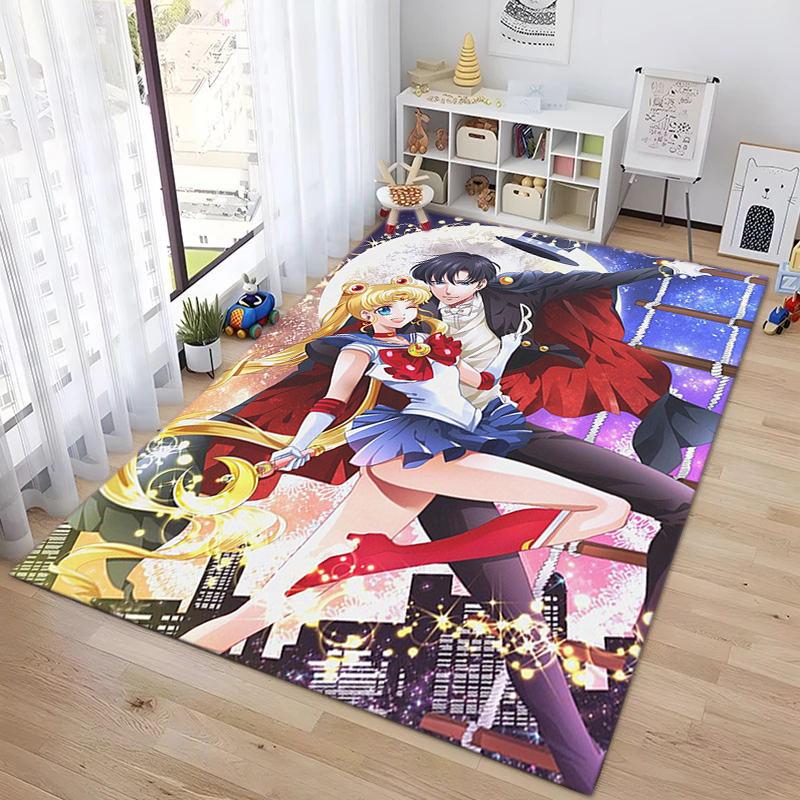 Cute Cartoon Theme Sailor Moon Tsukino Usagi Cartoon Rug Multifunctional Household Anti-slip Decorative Door Mat, Outdoor Floor Mat, and Carpet Y7