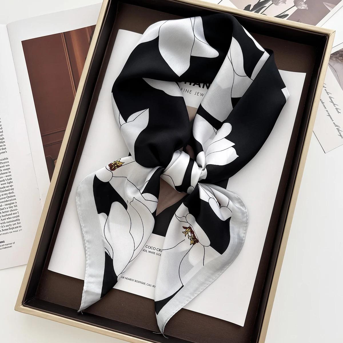 

Новый Шаль с Цветочным Принтом Квадратный Шарф для Женщин Сатиновые Модные Накидки Шейный Платок Женские Резинки для Волос Лента Повязка на Голову Бандана 70x70CM