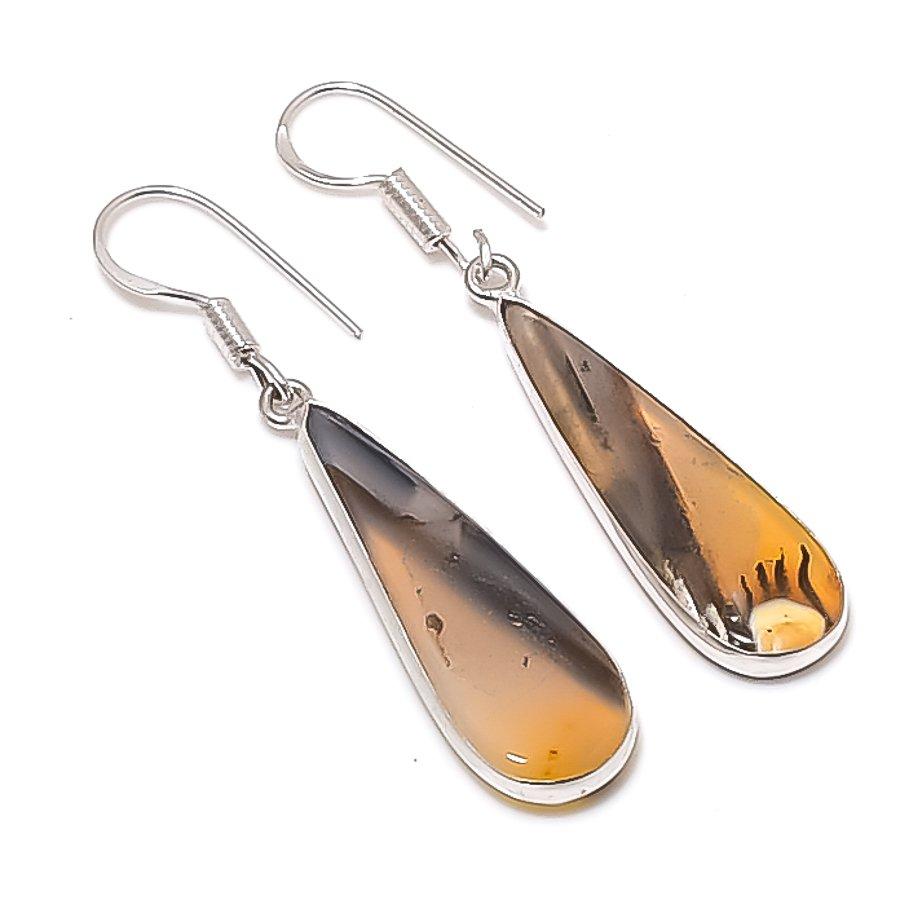 Natural Russian Dendritic 925 Sterling Silver Jewelry Earring 1.97" AEE-11233