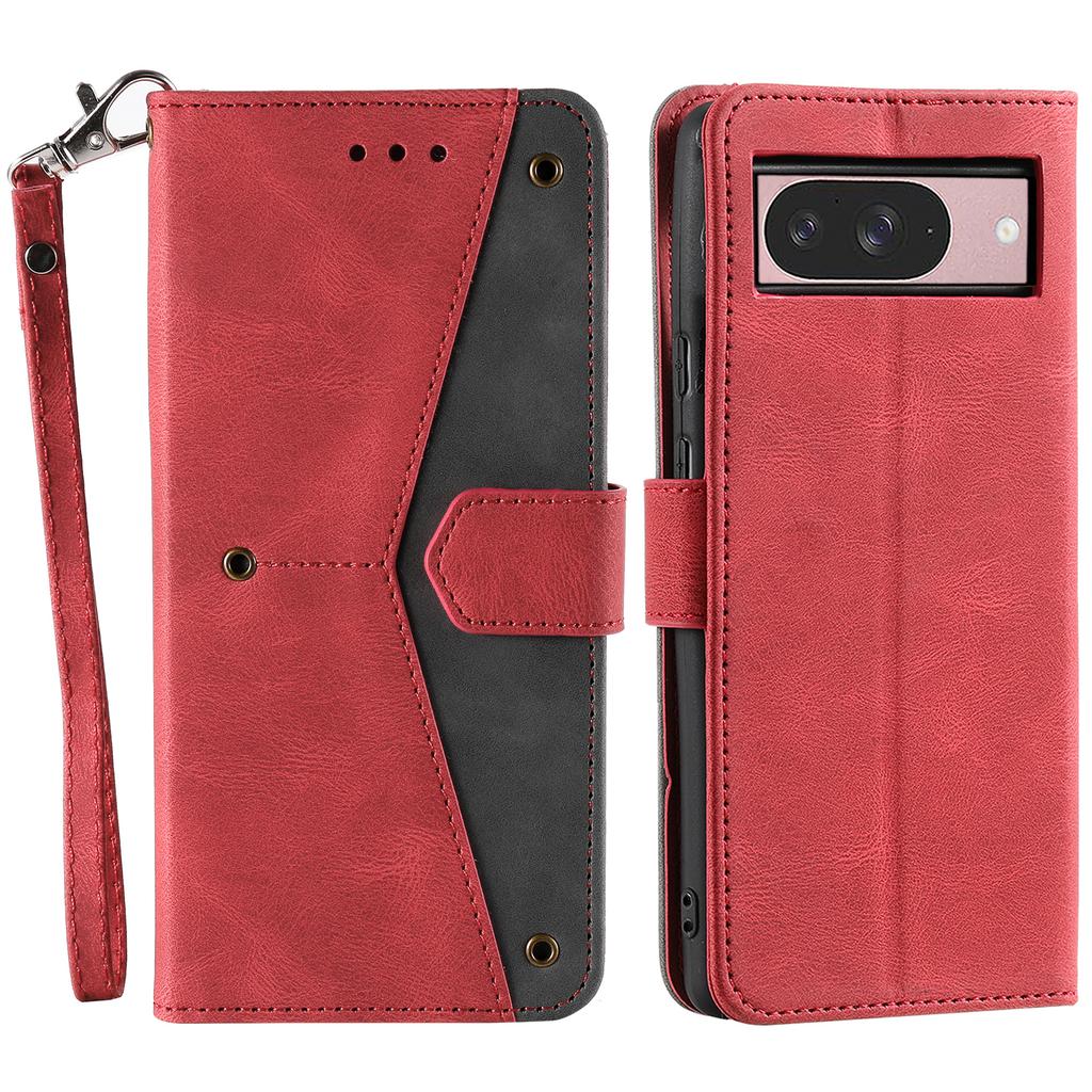 For Google Pixel 9/9 Pro Leather Case Splicing Stitching Wallet Stand Phone Cover with Strap