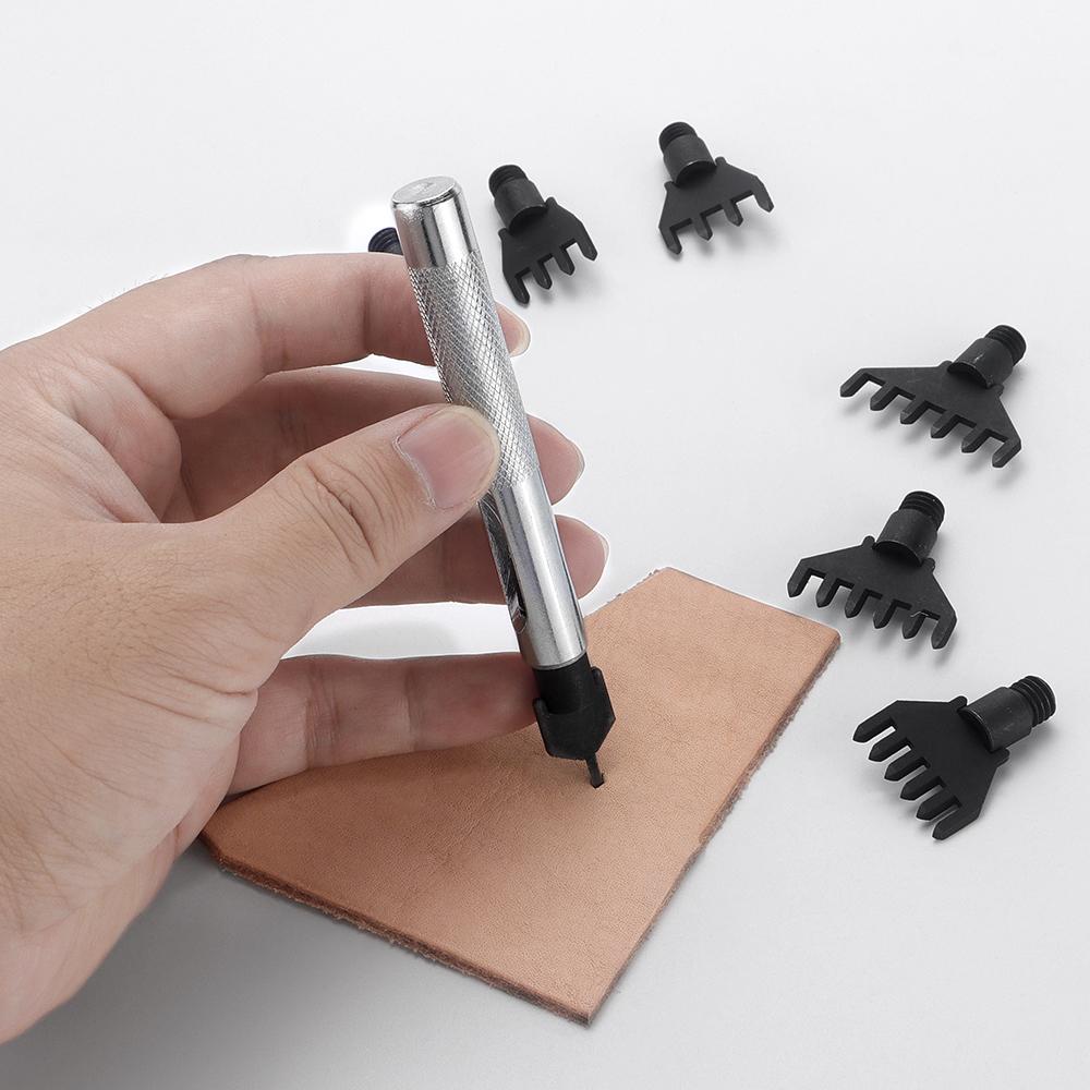 1set leather punching cut tool with interchangeable multiple teeth heads, multifunctional DIY leather handicraft stamping tool