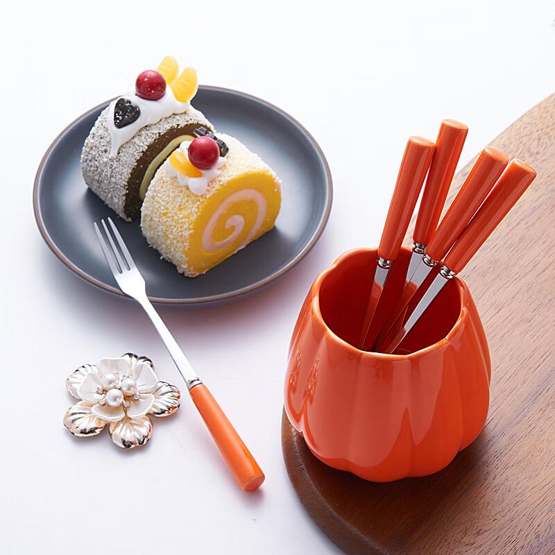 Zhi Shi Stainless Steel Fruit Fork Set with Ceramic Holder