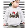 European Size Boys' Christmas Autumn/Winter Fashion -Lined Crew Neck Brushed Sweatshirt, Long Sleeves, and Cartoon Tractor Wearing a Santa Hat Print