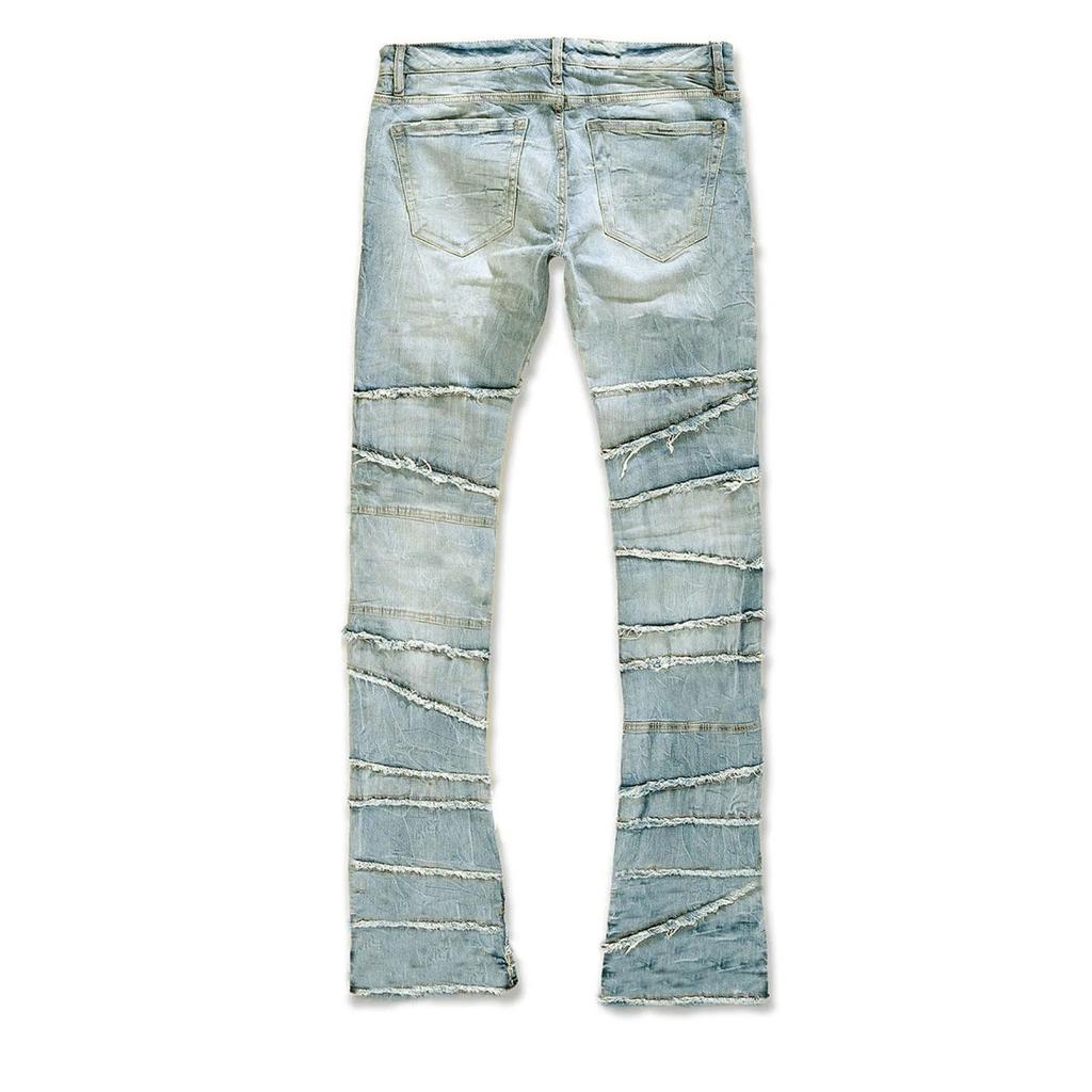 RogueWave Straight Pant Men Jeans Denim Pants Slim Fit Irregular Folds Tassel Splice Simple Button Pocket High Street Trousers