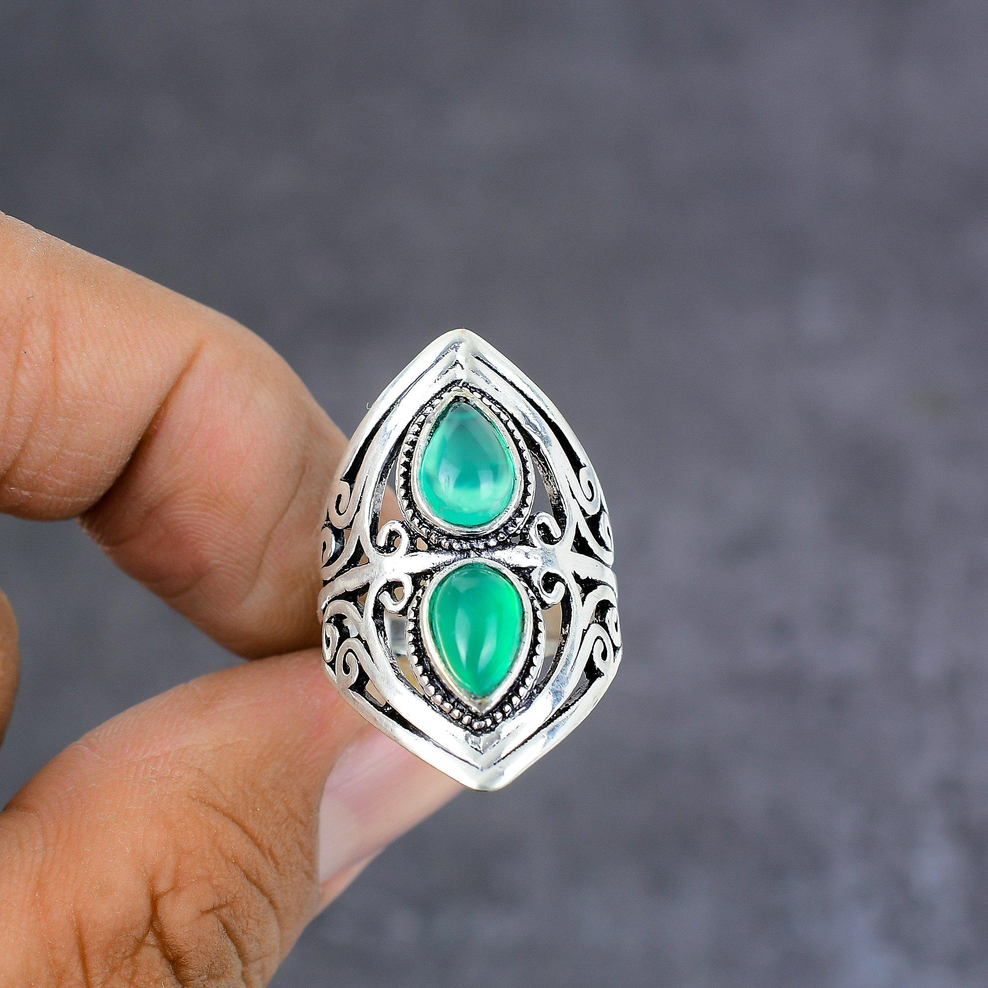 Натуральный зеленый оникс драгоценный камень ручной работы серебро 925 пробы подарочное — фото 2