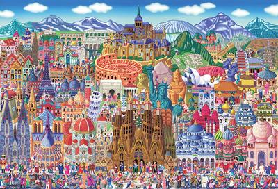 [Vyrobené v Japonsku] Skladačka s 2000 dielikmi: Zbierka svetoznámych miest (Rozmer 49 x 72 cm) S92-505