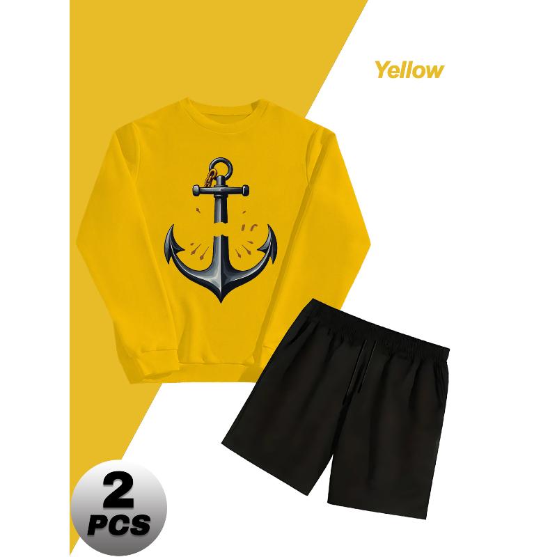 Sweatshirt 2 Piece Set Men s Polyester Elastic Waist Shorts Breathable Lightweight Casual S