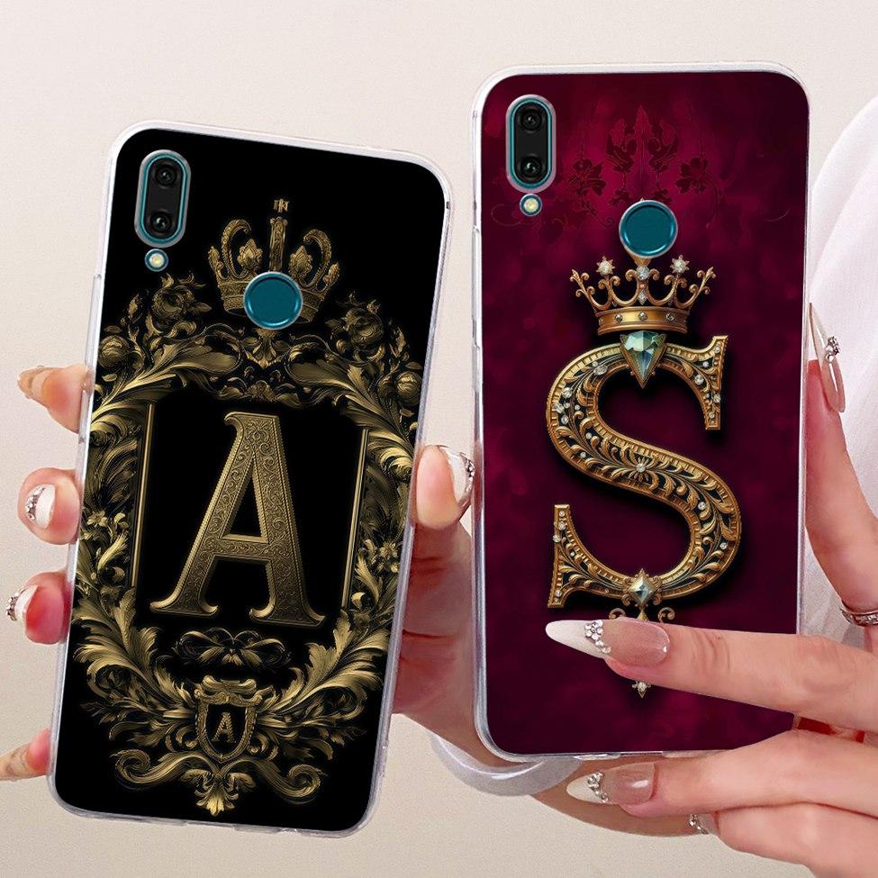 Clear Cover For Huawei Y9 2019 Case Luxury Crown A-Z Letters 2D Painted Soft Casing For Huawei Y9 2019 JKM-LX1 JKM-LX2 JKM-LX3