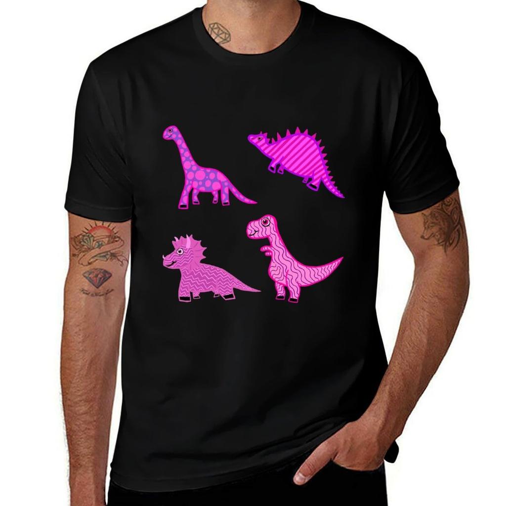 Pink Dinosaurs Tshirt Large Size Casual Short Sleeve Top Tshirt