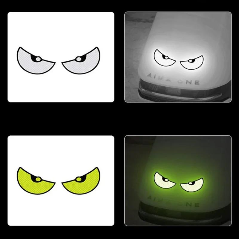 2pcs Car Reflective Safety Warning Tape Cat Eyes Pattern Night Driving Safety Decals for Auto Truck Motorcycle Reflector Sticker