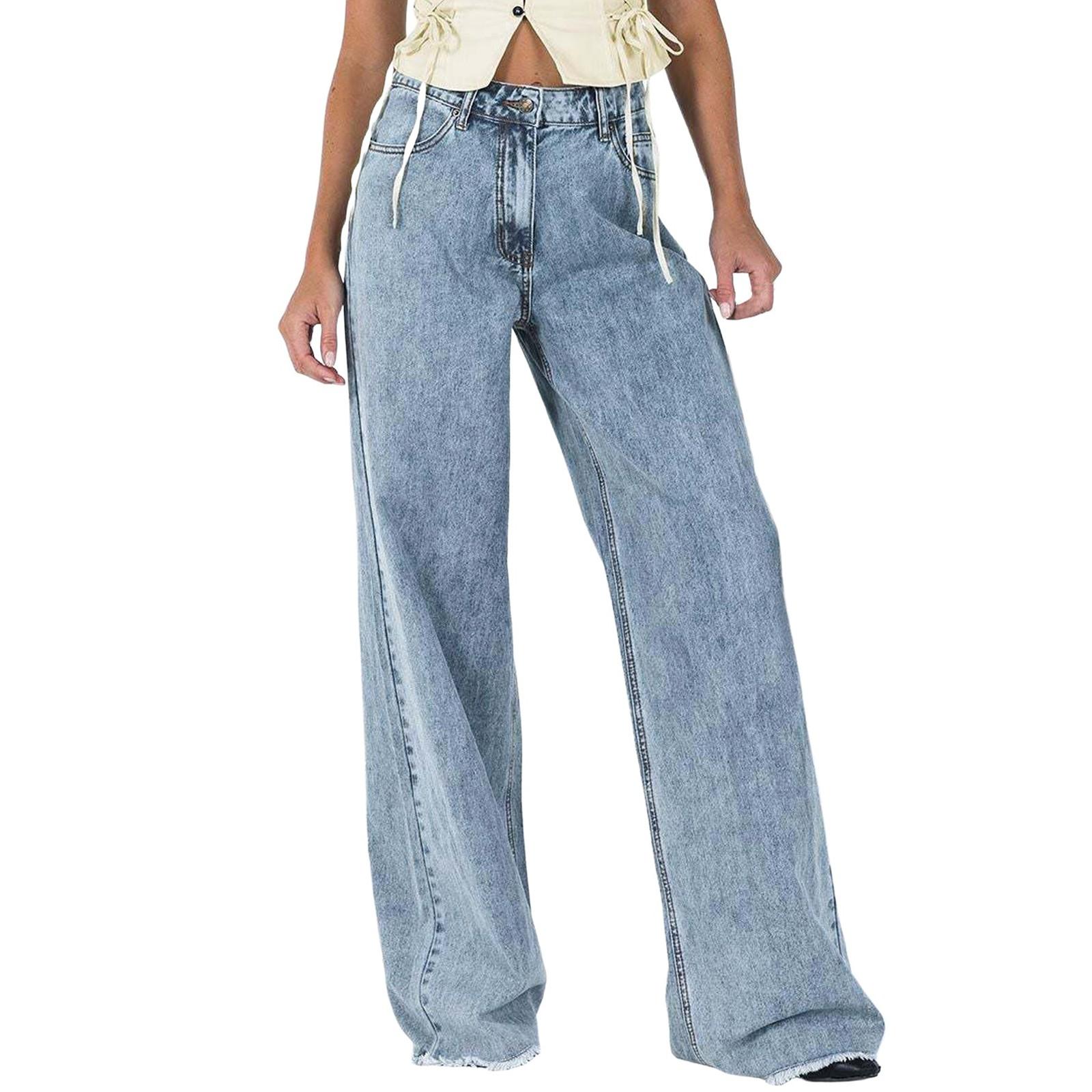 

Женские мешковатые джинсы в стиле хип-хоп, широкие джинсы со средней и низкой талией, свободные джинсы-бойфренды, винтажные джинсовые брюки L светло-синий