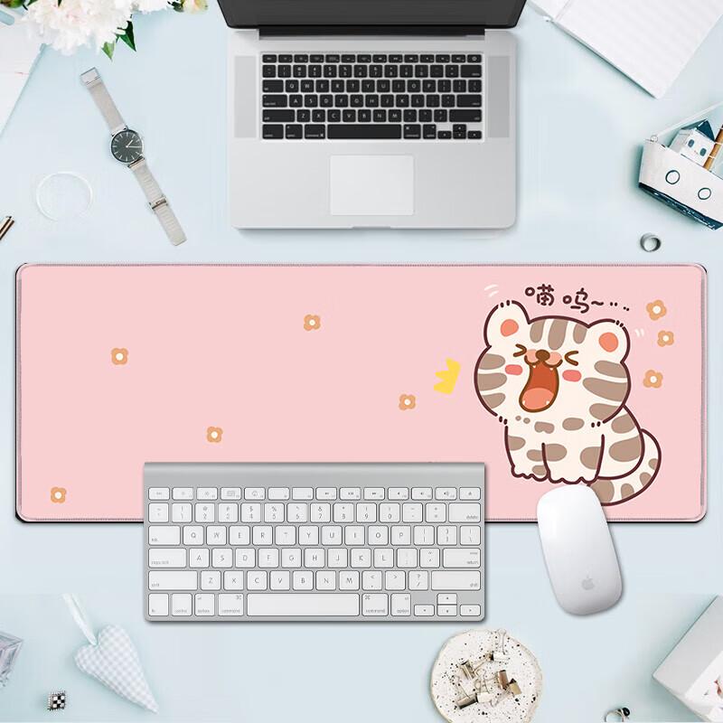 Large Mouse Pad for Anime And Motivation, Desk Mat, Precision Edge-Locked Non-Slip Keyboard Pad, Desktop Computer Desk Mat 800*300MM Pink Meow