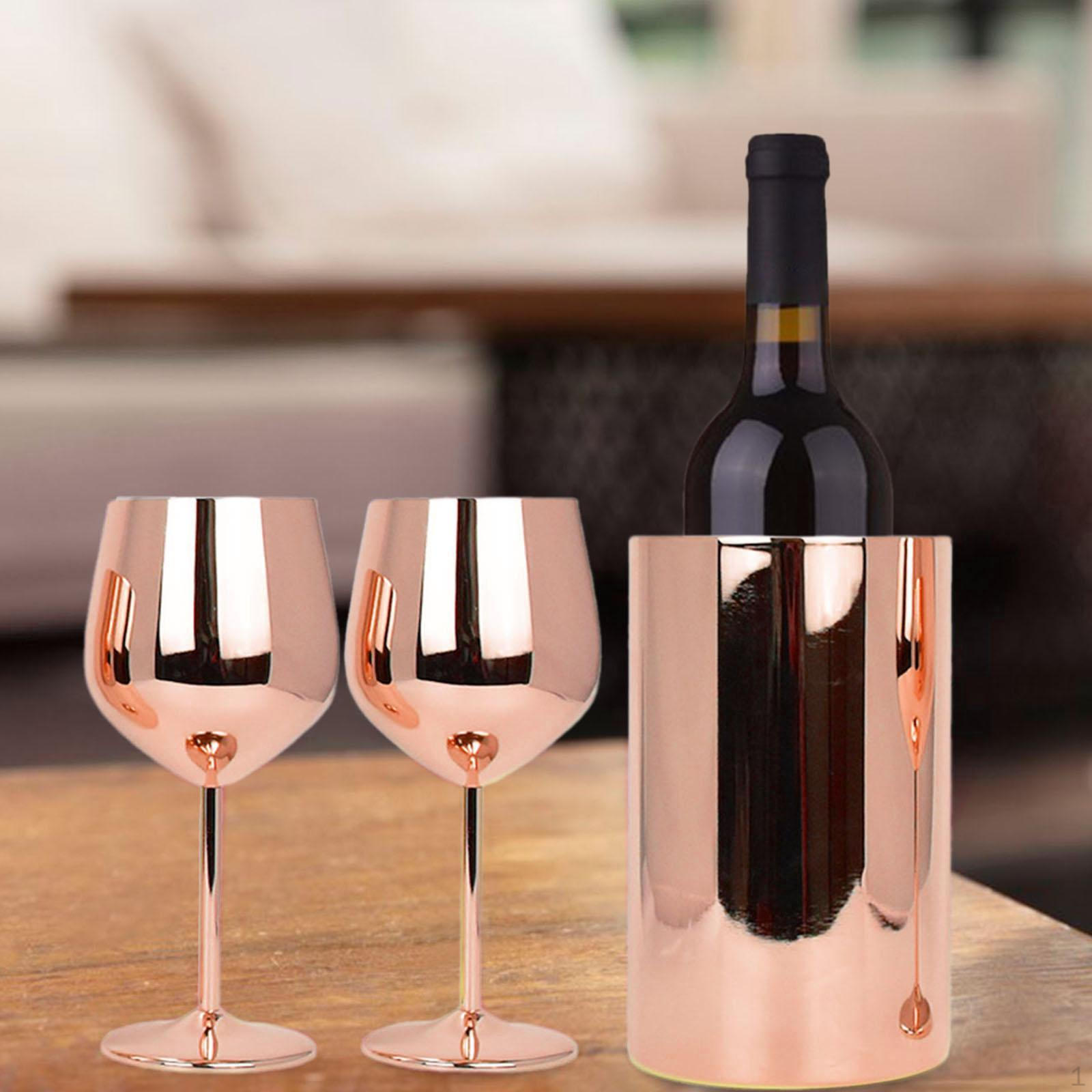 

Double Wall Insulated Ice Bucket Champagne with Stemmed Wine Glasses Cube Container for Rose Gold