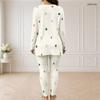 Women Plus Size Printed Two Piece Set Front Zip Long Sleeve Longline Top Fitted Pants