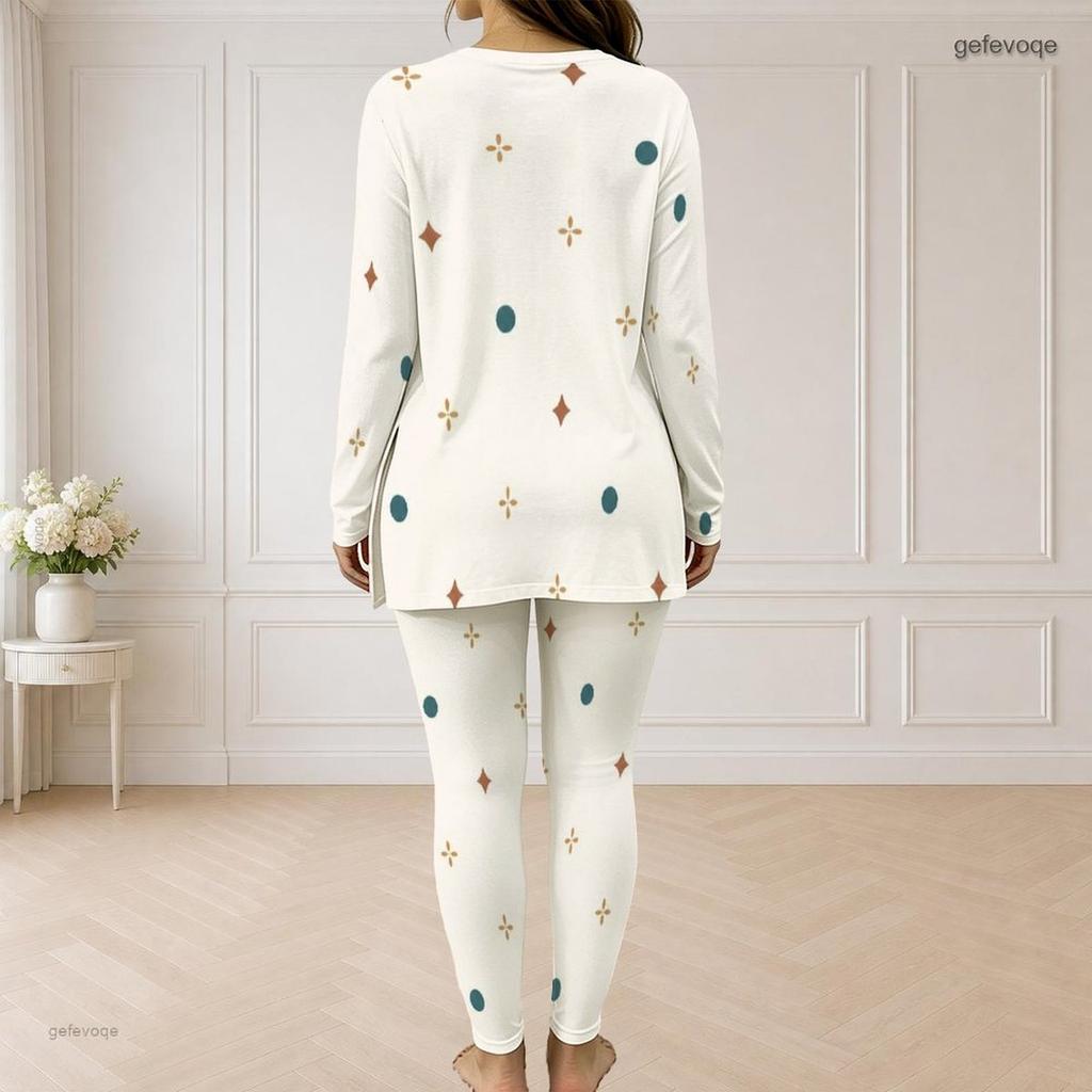 Women Plus Size Printed Two Piece Set Front Zip Long Sleeve Longline Top Fitted Pants