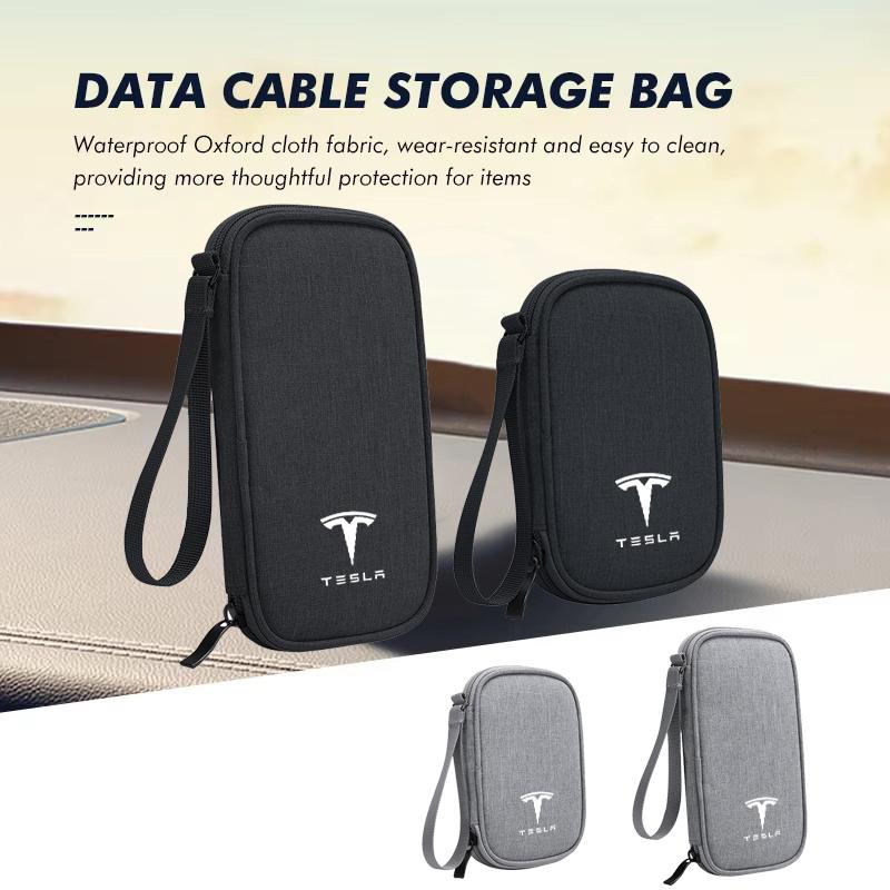 bfxhr7 Car Data Cable Storage Bag Waterproof Organizer Box For Tesla Model 3 S Y X Cybertruck Juguete Roadster Bonina Coil Emblem LOGO