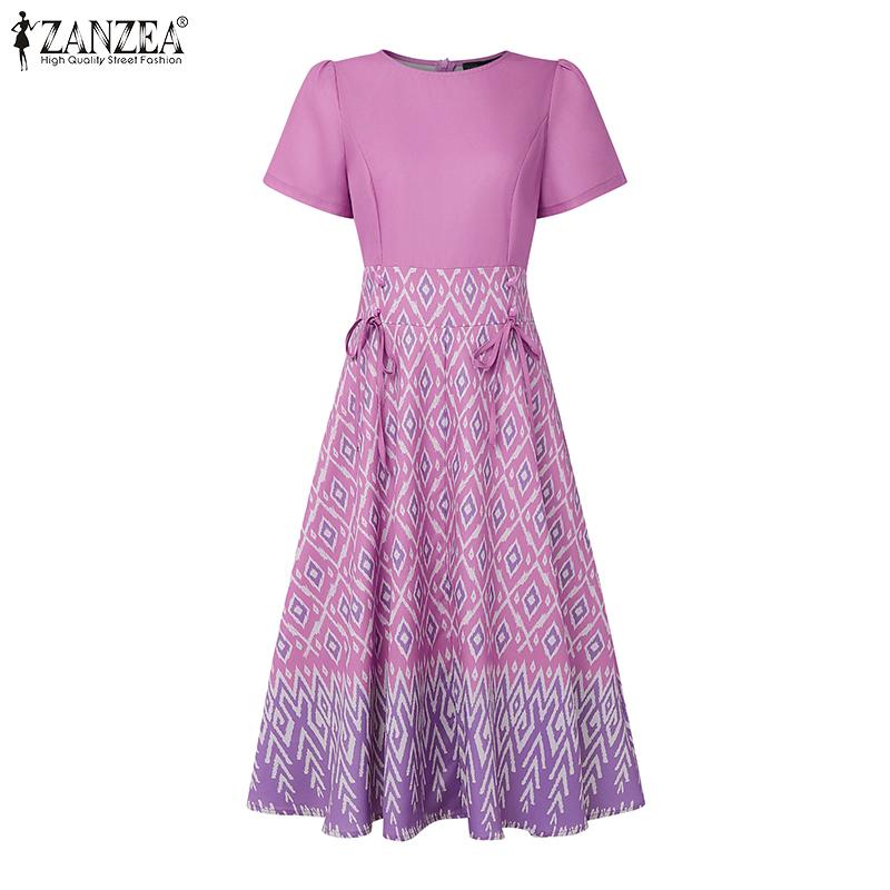 ZANZEA Women Casual Round Neck Summer Short Sleeve Print Dress