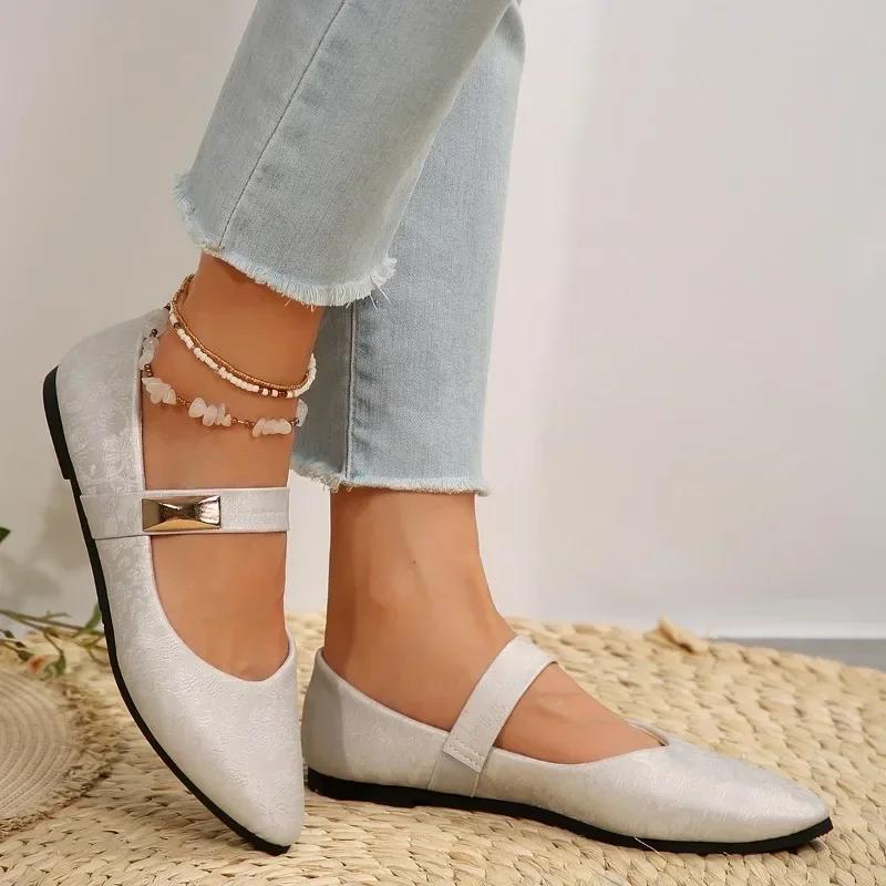 Pointed Toe Socks Women Flats Flat Chunky Single Shoes with A Line Mary Jane Shoes 2024 French Gentle Four Seasons Heel Shoes