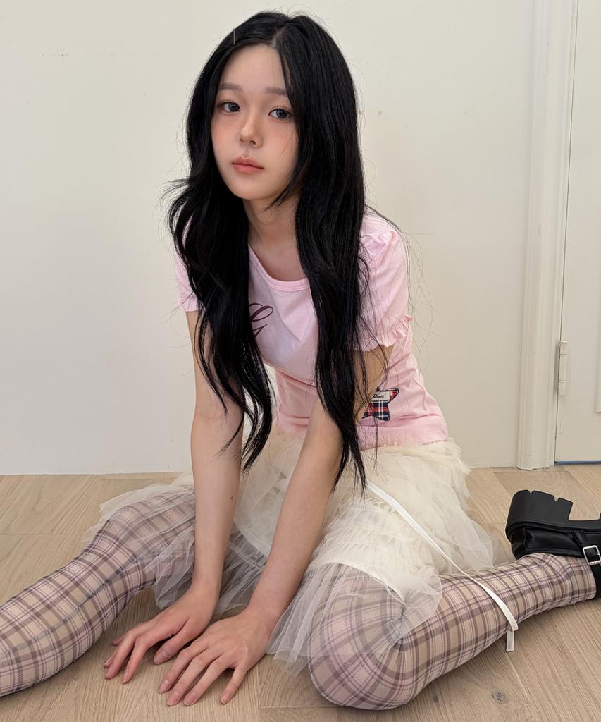 Loginaenloji Rg Lettering Check Star T-Shirt Babypink