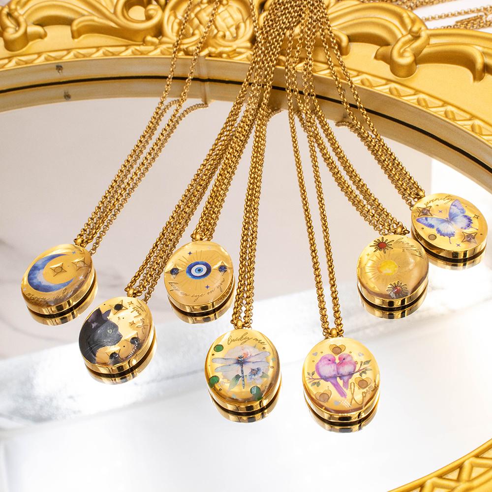 Minimalism Style Gold Color Titanium Steel Round Pendant Bead Chain Necklace Unisex Jewelry Accessories