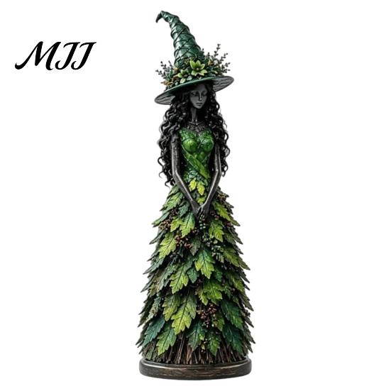 Autumn Home Decor Witch Figurine Statue, Resin Halloween Fall Tabletop Decor, Harvest Ornaments Shelf Ornament for Mantel Fireplace Desk Tiered