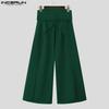 INCERUN Men High Waist Casual Long Splits Wide Legs Pants Trousers