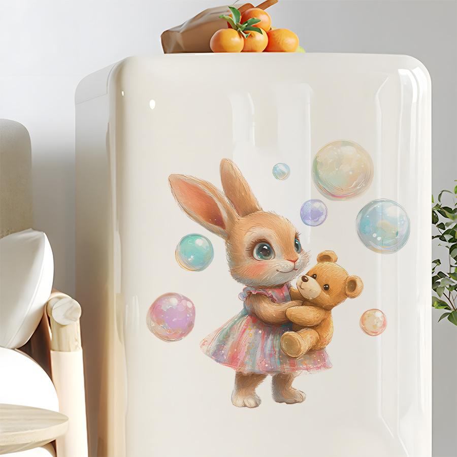 Cute Cartoon Baby Bunny Wall Stickers, Self-Adhesive Decor for Bedroom Living Room Dorm Fridge Nursery Decoration