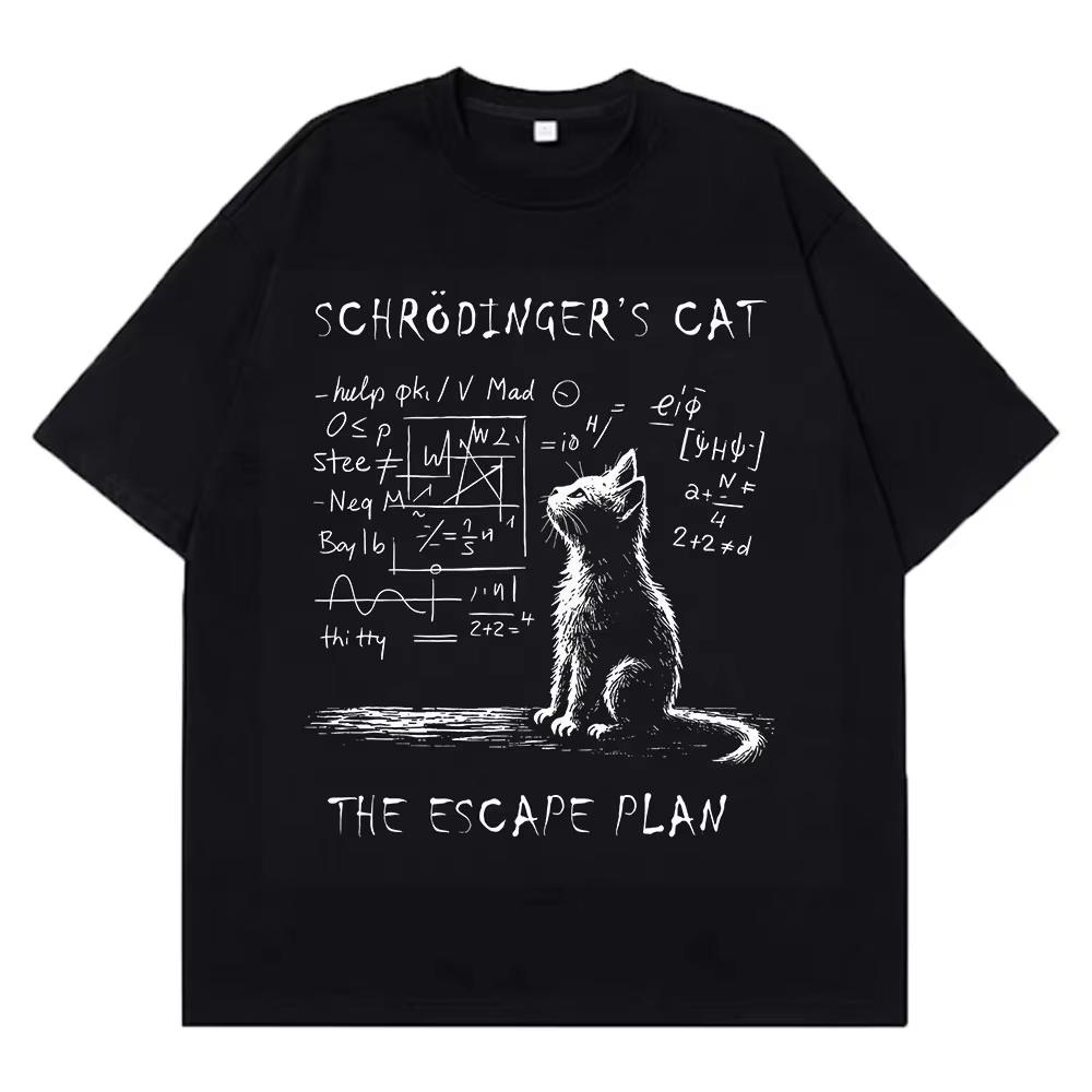Schr ö dinger Cat Physics Quantum Mechanics Creative Printing Four Seasons Short sleeved Cotton Tshirt Couple Streetwear shirt L