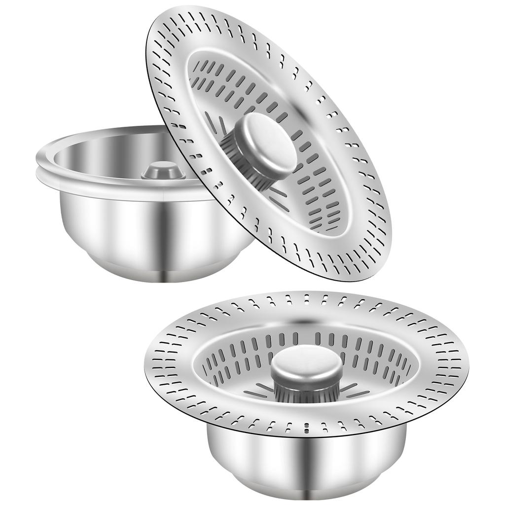 2Pcs Kitchen Sink Drain Strainer Pop Up Stopper Stainless Steel Washbasin Anti-Clogging Hair Food Catcher Basket Filter Plug