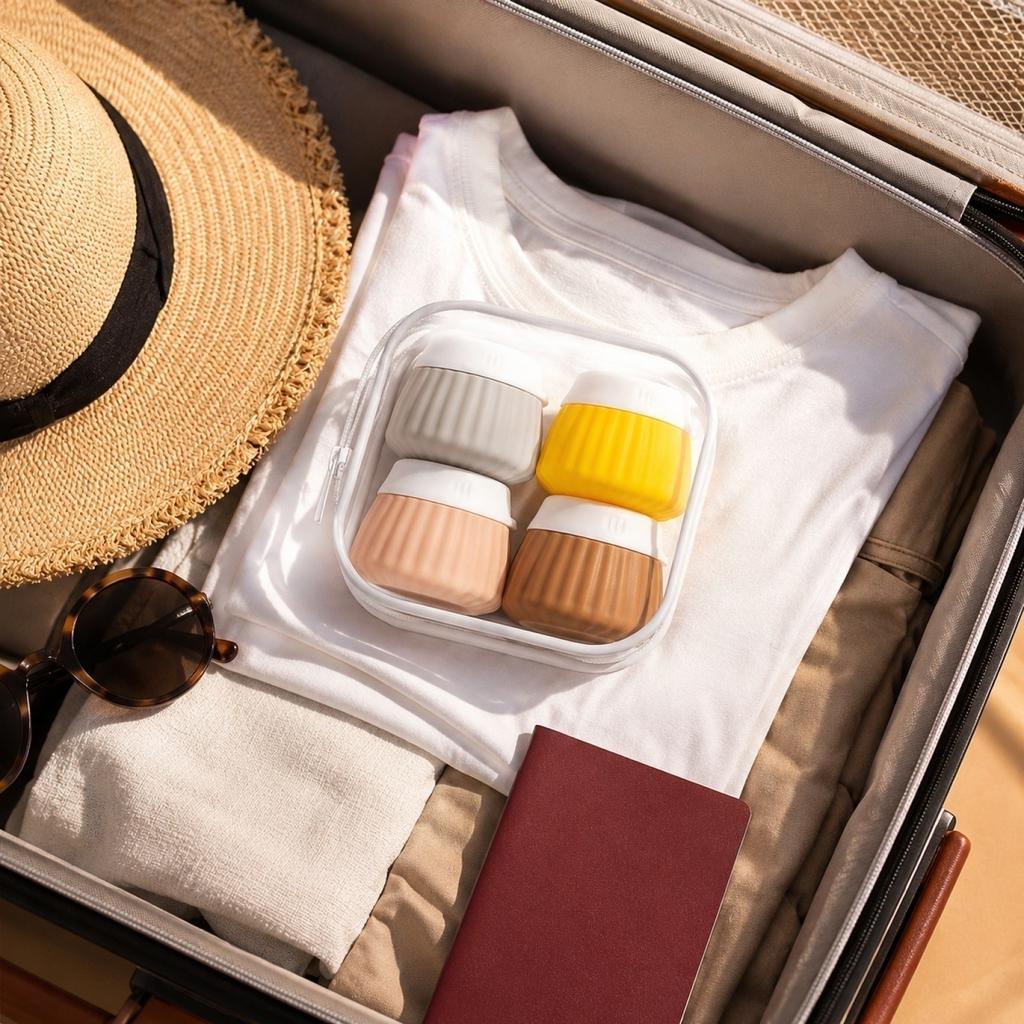 Mini Travel Silicone Cream Jars Leakproof Portable Cosmetic Lotion Containers for Face Cream Hand Cream and Skincare Storage with Protective Case