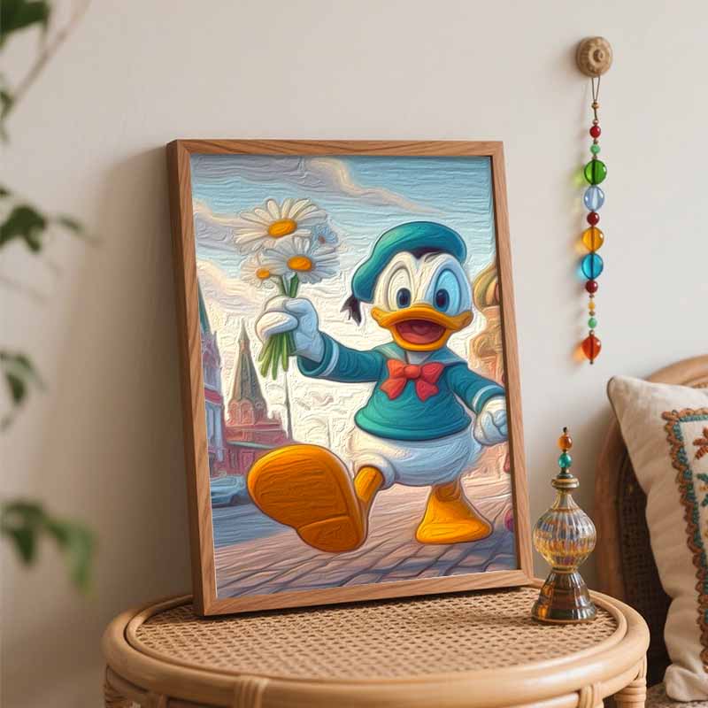 Disney Donald Duck with Flowers Oil Paint by Numbers Painting Kit Handmade Diy Home Decoration Gift