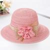 Women Fashion Wide Brim Straw Hat Bow Flowers Foldable Sunscreen Beach Hat Leisure Sun Protection Bucket Hat Women