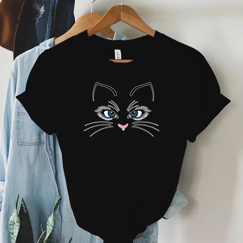 Fashion Women Tshirt Cute Cat Lover Gift Graphic Summer Clothes Animals Lovers Essential Casual Tops Cat Print Funny Tshirts